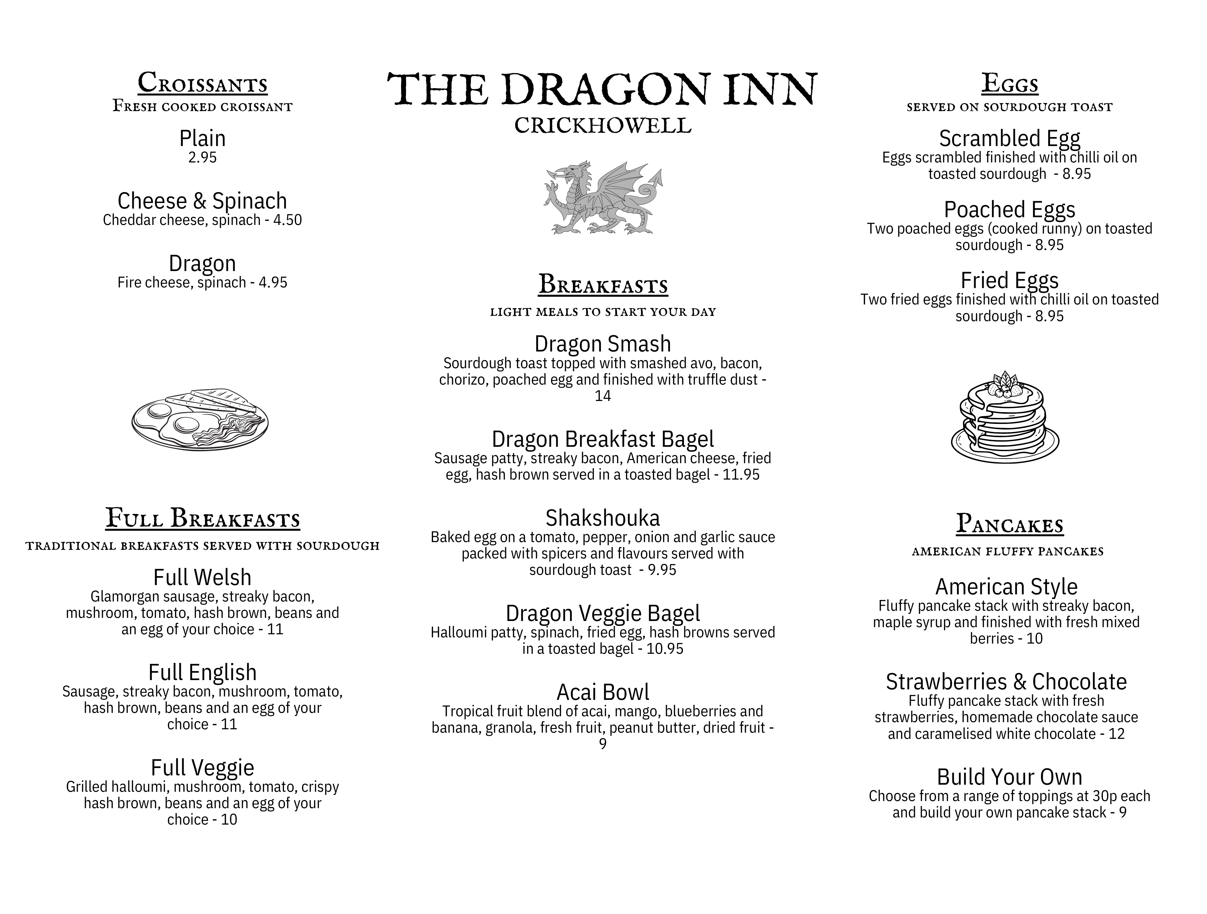 Breakfast menu at The Dragon Inn, Crickhowell
